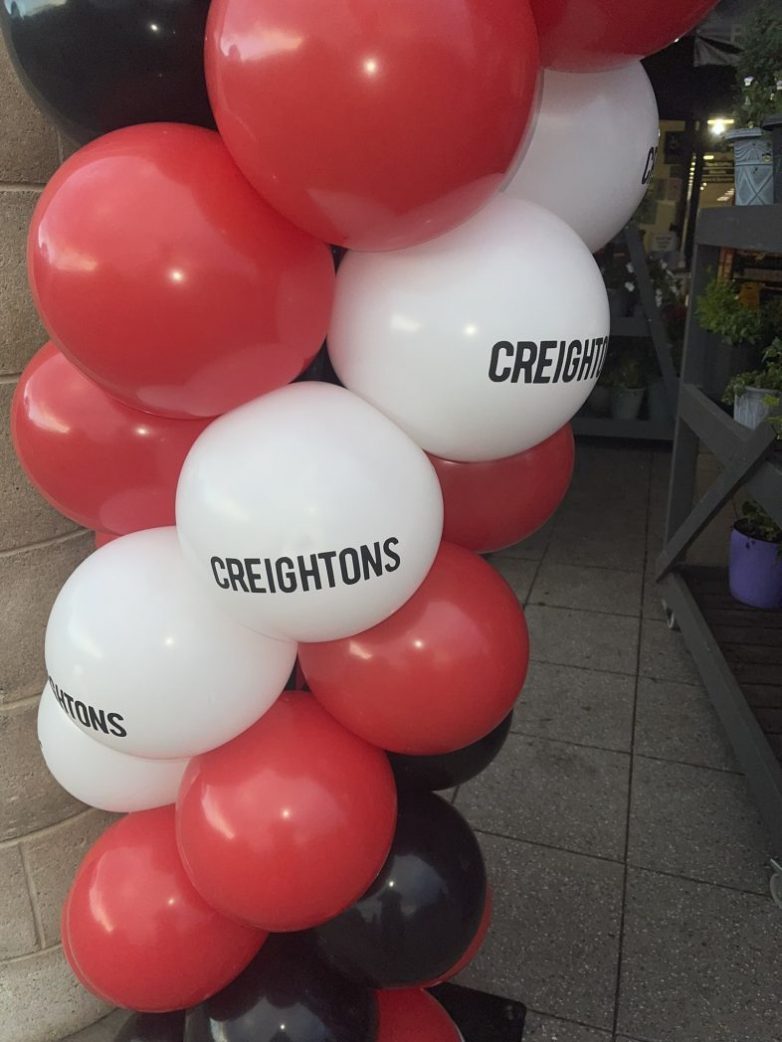 Branded printed balloon arch at Creightons, Markethill
